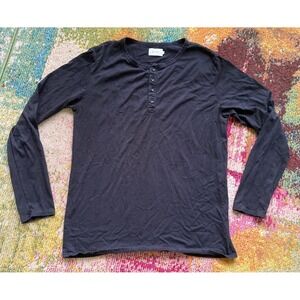 Monadic Shirt Mens Size Large Black Long Sleeve Henley USA Made Minimalist